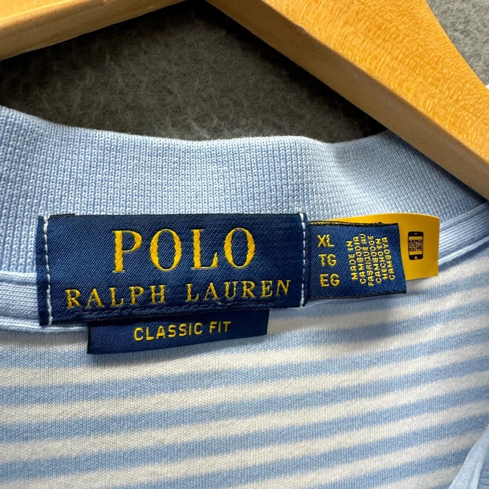 Polo Ralph Lauren Polo Shirt Mens XL Classic Fit Light Blue Striped Flesh Pony